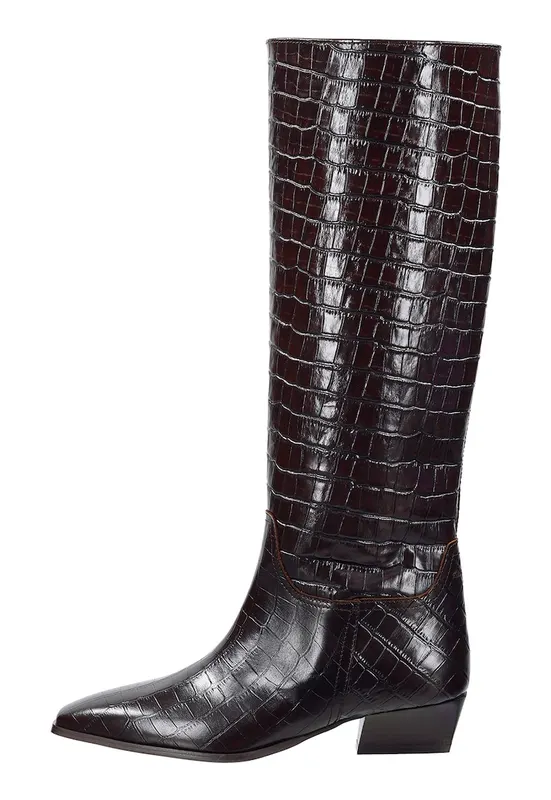 Cizme din piele cu aspect de piele de crocodil Bassotte - Maro inchis