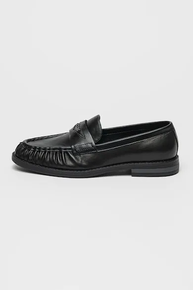 Pantofi loafer de piele si piele ecologica - Negru