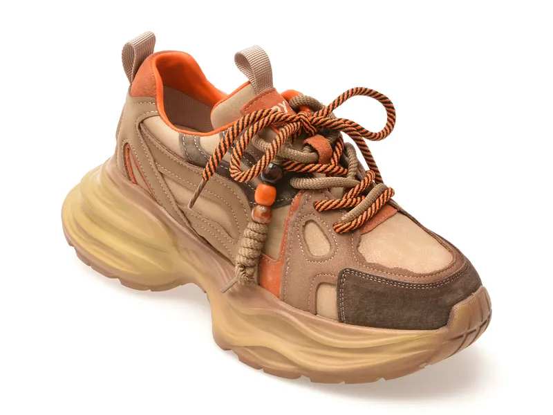 Pantofi sport maro, 8663, din piele naturala