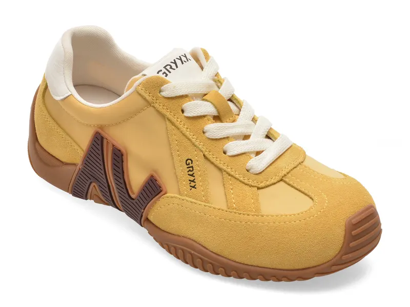 Pantofi sport galbeni, C61203, din piele intoarsa