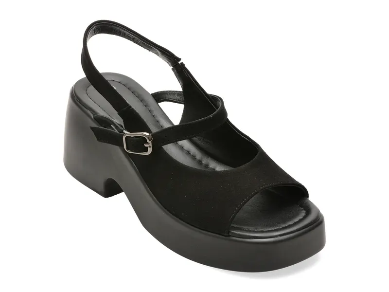 Sandale negre, 1766211, din piele intoarsa