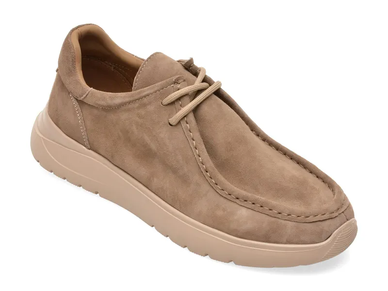 Mocasini bej, QS845, din piele intoarsa