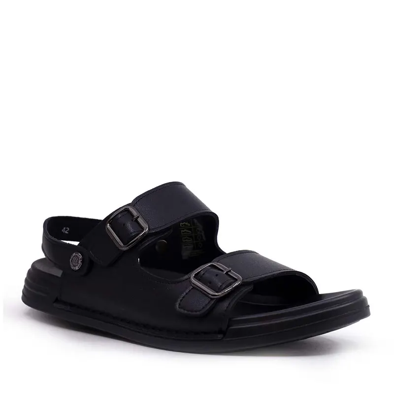 Sandale cu catarame reglabile bărbați negre din piele 3859BS655N — imaginea 2