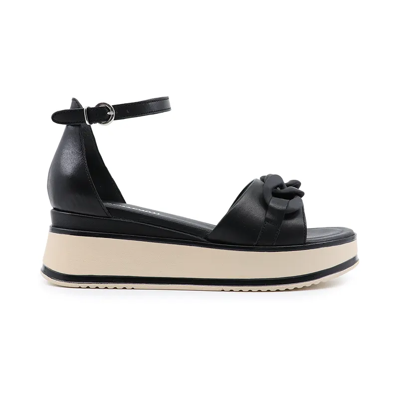 Sandale femei negre din piele cu platformă 807ds6721n