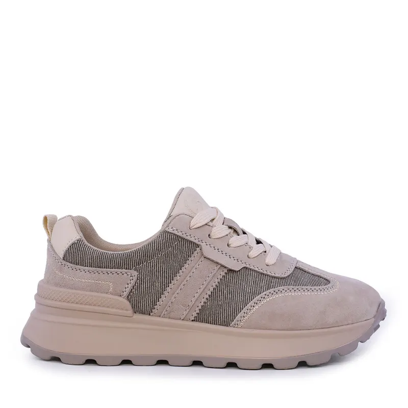 Sneakers ușori femei bej din piele și textil 1992DP6527VBE
