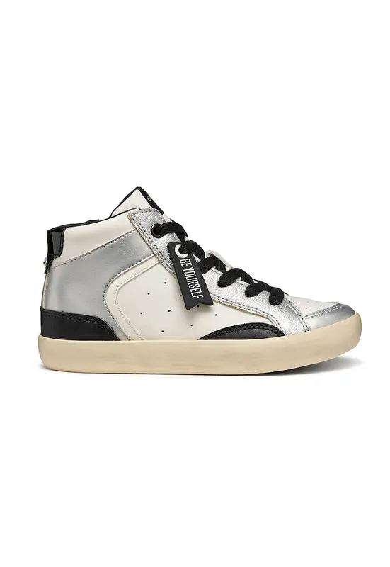 Pantofi sport de piele ecologica cu fermoar - Negru/Alb murdar/Argintiu