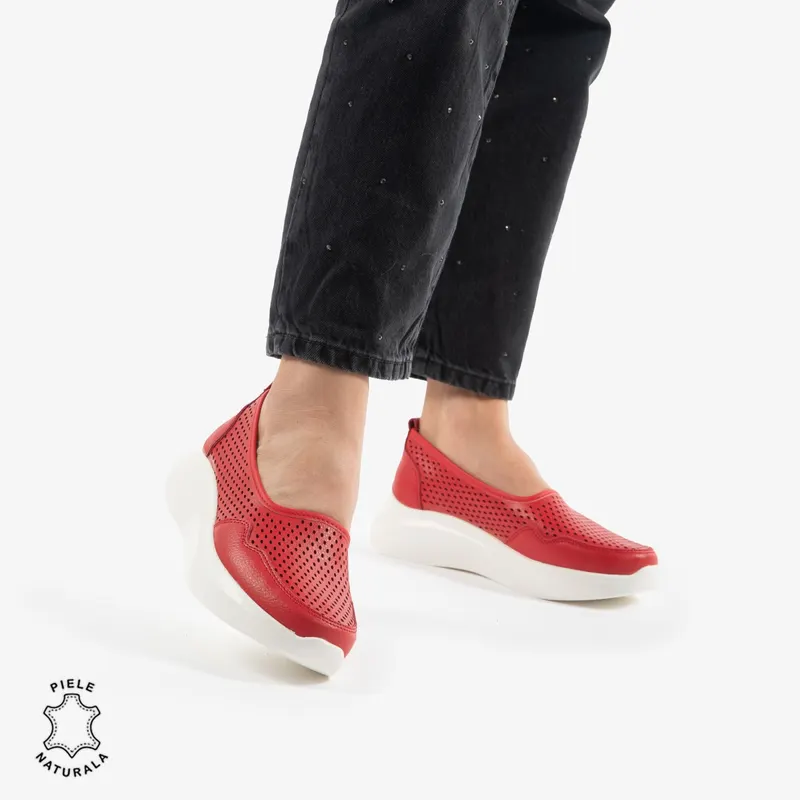 Balerini Dama Piele naturală CRL0103 ROSU