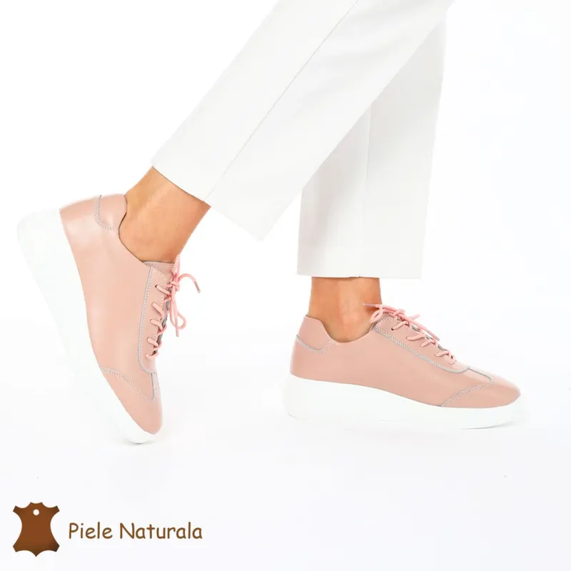 Pantofi casual elegante de dama din piele naturala CRL0221 ROZ