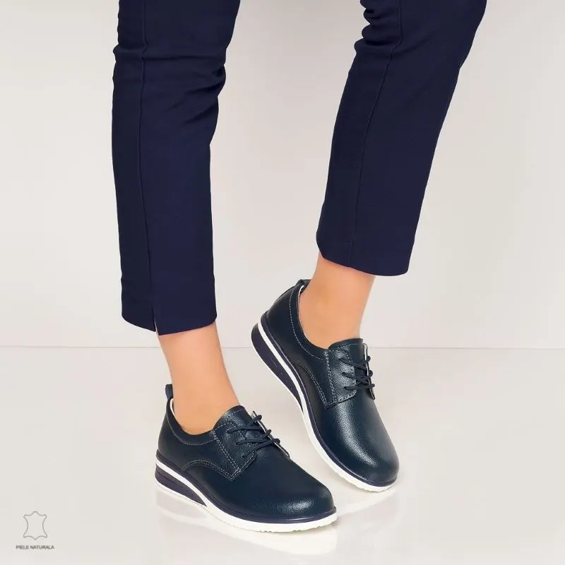 Pantofi casual de dama din piele naturala cu talpa plata CRL0011 BLEUMARIN