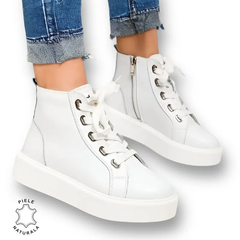 GHETE DAMA din PIELE NATURALA CRL0916 ALB