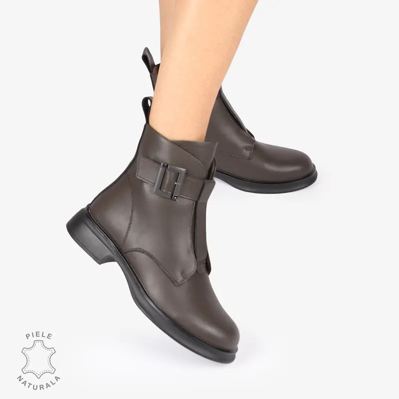 Ghete Dama Piele Naturala cu Cataramă Metalică CRL1265 Maro