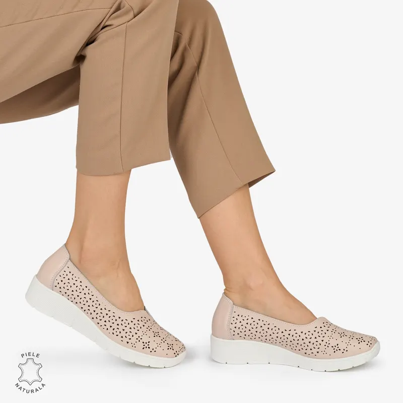 BALERINI din PIELE NATURALA PERFORATA CRL1040 CULOARE: ROZ