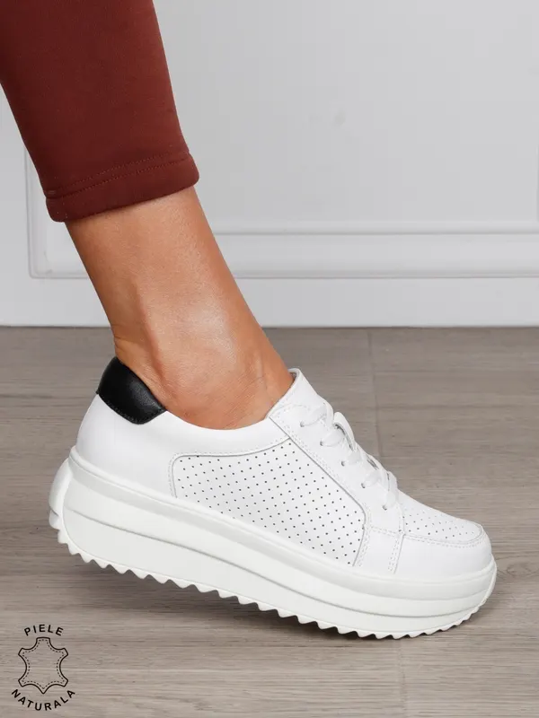 Pantofi Casual damă din piele naturală confortabile CRL1572 ALB CU NEGRU