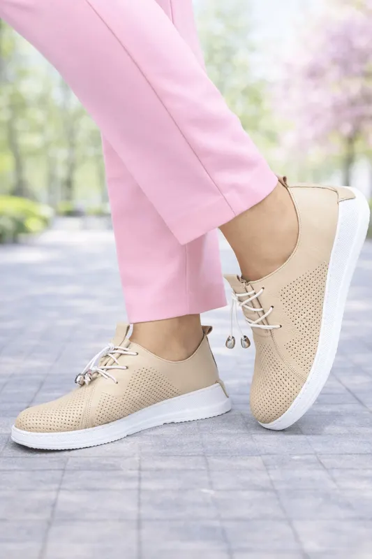 Pantofi Confort din Piele Bej - GYNI