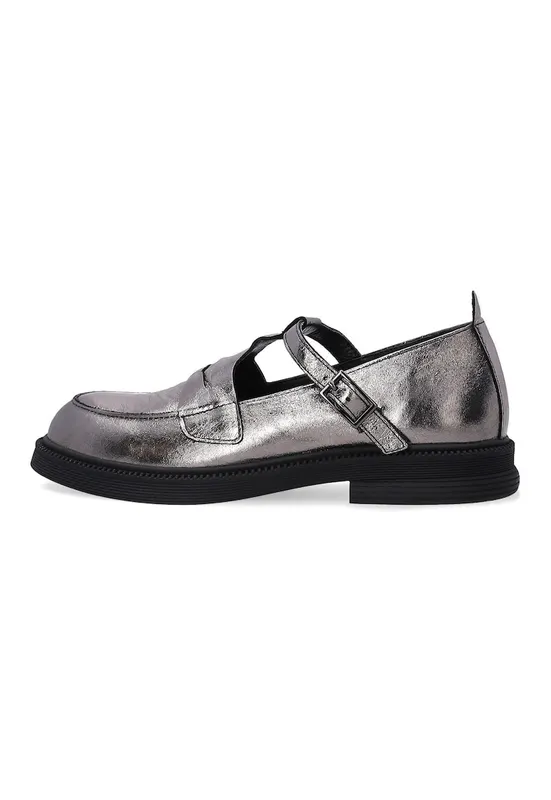Mocasini din piele cu aspect metalizat