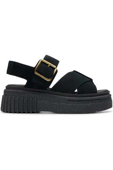 Sandale cu platforma dama - piele intoarsa - negru -