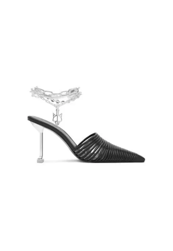 Slapi dama - CHROMED - Piele naturala - Negru - Negru