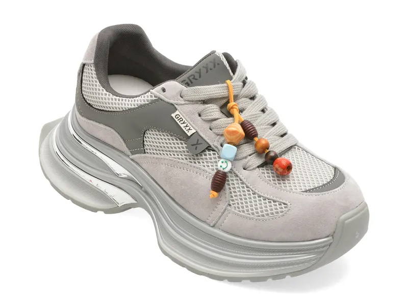 Pantofi sport gri, 9052, din nabuc