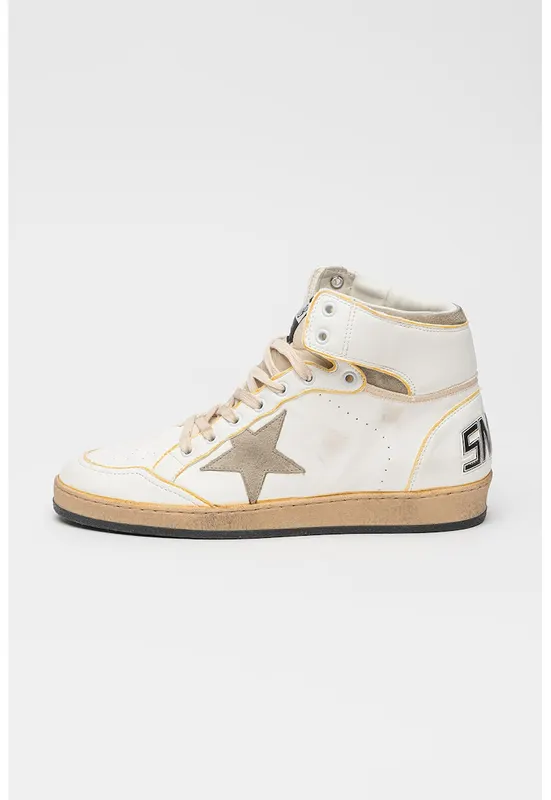 Pantofi sport Sky Star mid-cut din piele cu garnituri din piele intoarsa - Alb/Maro taupe deschis