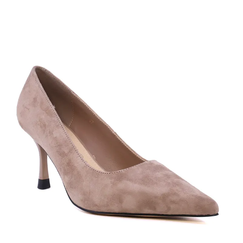 Pantofi stiletto cu toc mediu femei Luca di Gioia taupe din piele întoarsă 1261DP8611VTA — imaginea 2