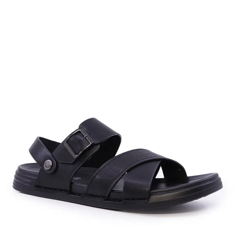 Sandale bărbați negre din piele 3859BS653N — imaginea 2