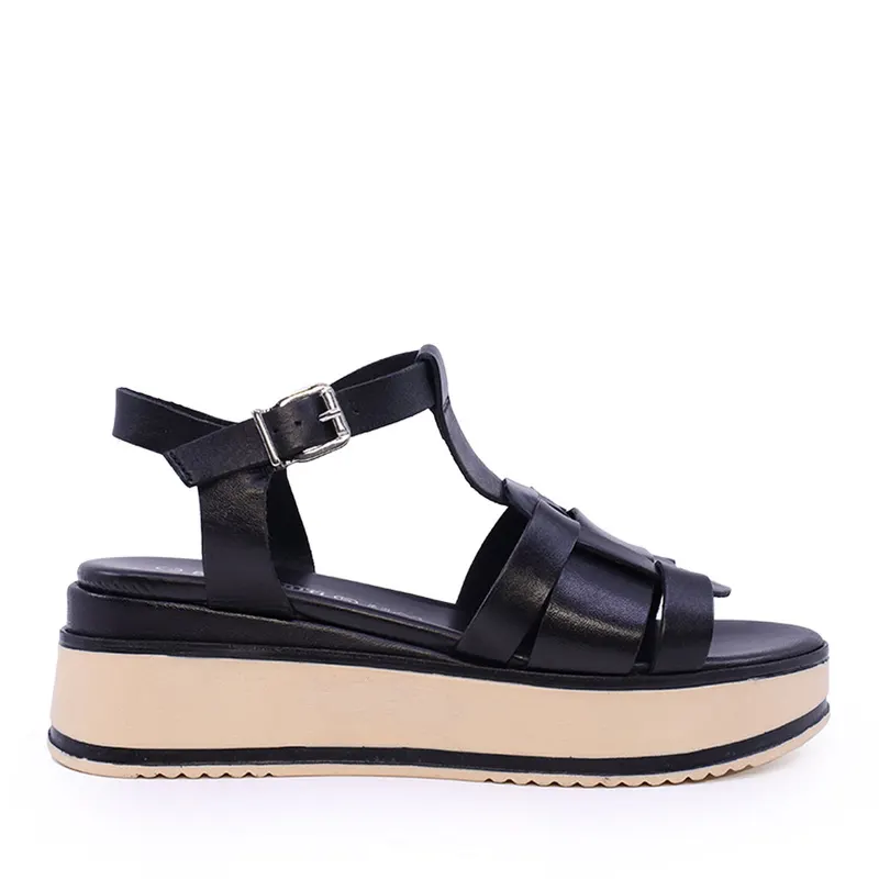 Sandale cu platforma femei negre din piele 807DS6708N
