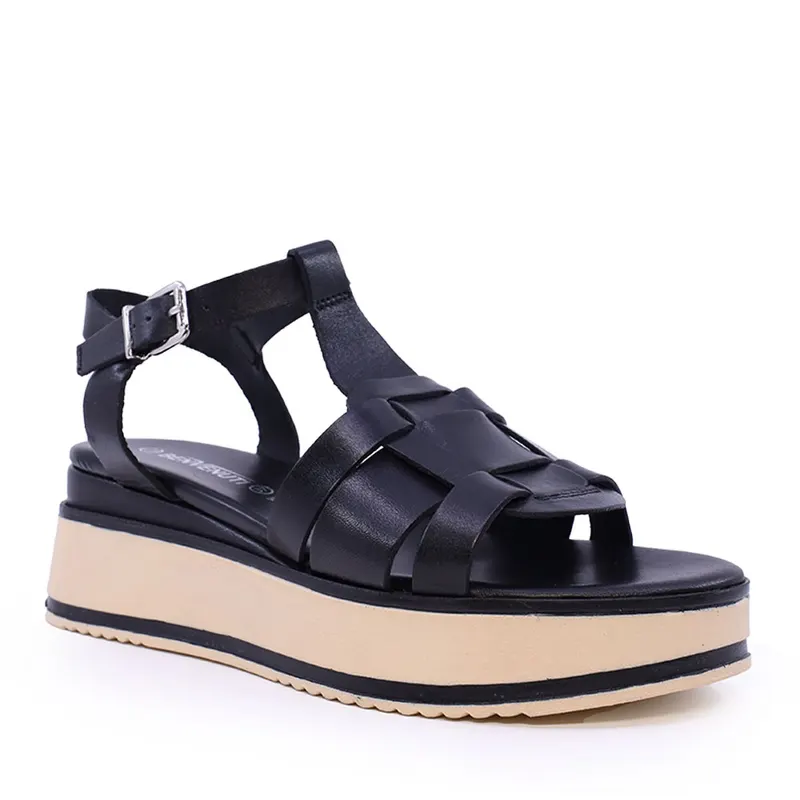 Sandale cu platforma femei negre din piele 807DS6708N — imaginea 2