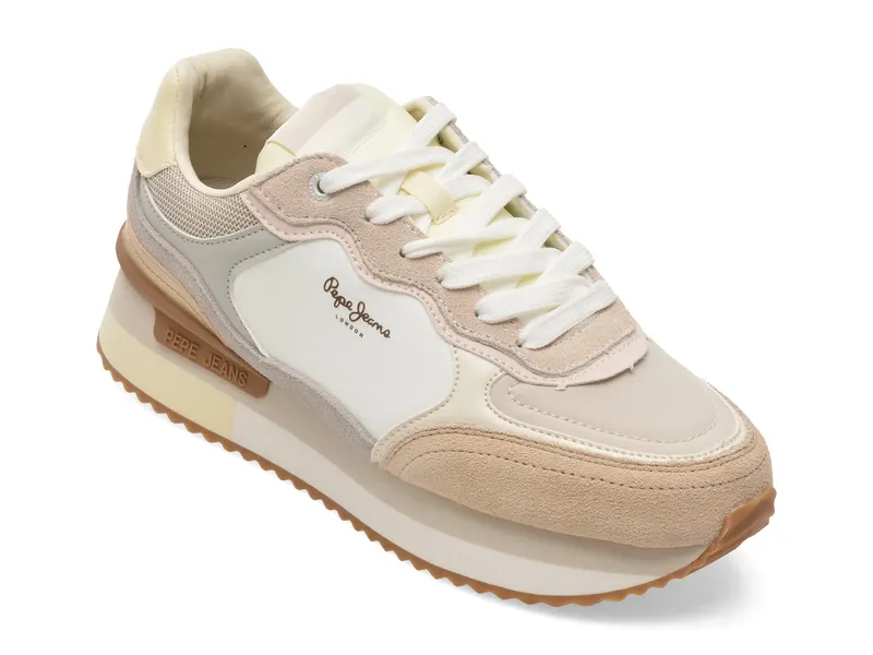 Pantofi sport PEPE JEANS bej, LS60041, din material textil si piele naturala