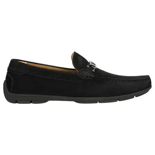 Mocasini negri din nubuc cu logo metalic bărbați