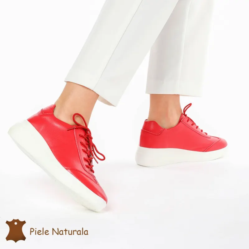 Pantofi casual elegante de dama din piele naturala CRL0221 ROSU