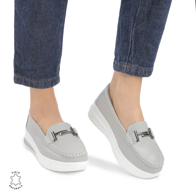 Mocasini DAMA din PIELE Naturala CRL0941 CULOARE: Gri