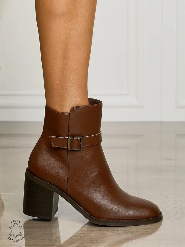 Botine DAMA din PIELE NATURALA CU TOC GROS CRL1494 cafeniu
