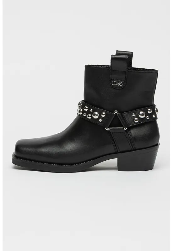 Ghete de piele cu varf patrat si toc Roxy 01 - Negru