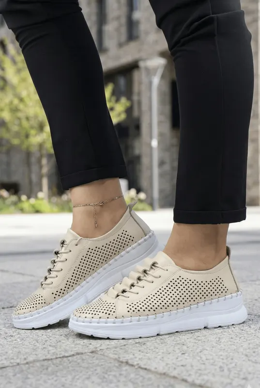 Pantofi Sport-Casual din Piele Bej - PADY BEIGE