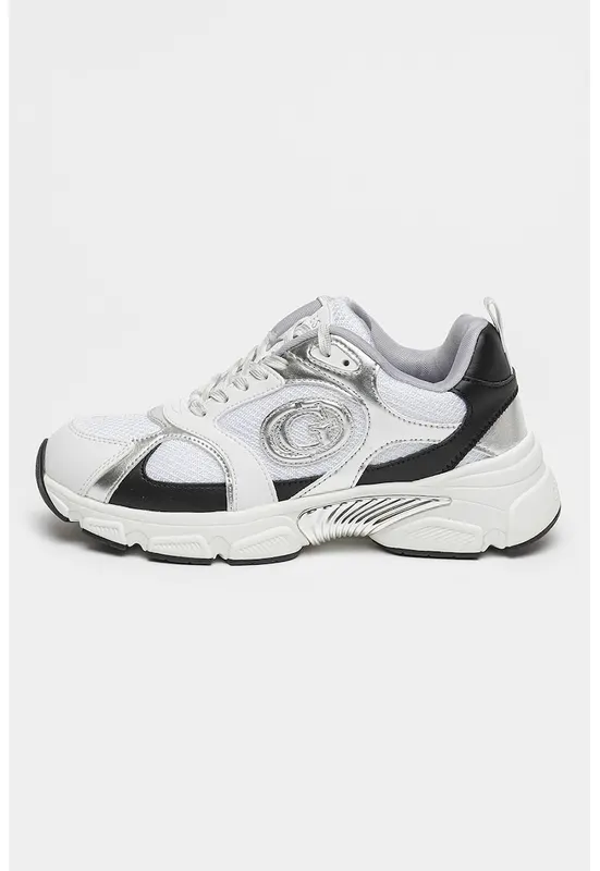 Pantofi sport cu insertii de plasa - Alb/Negru/Argintiu