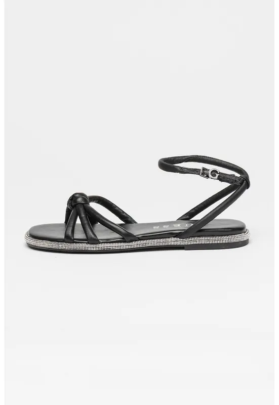 Sandale de piele cu bareta pe glezna - Negru