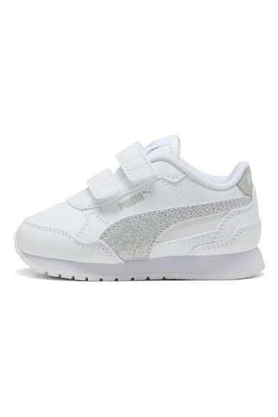 Pantofi sport de piele ecologica cu captuseala stralucitoare - Gri/Alb optic/Argintiu