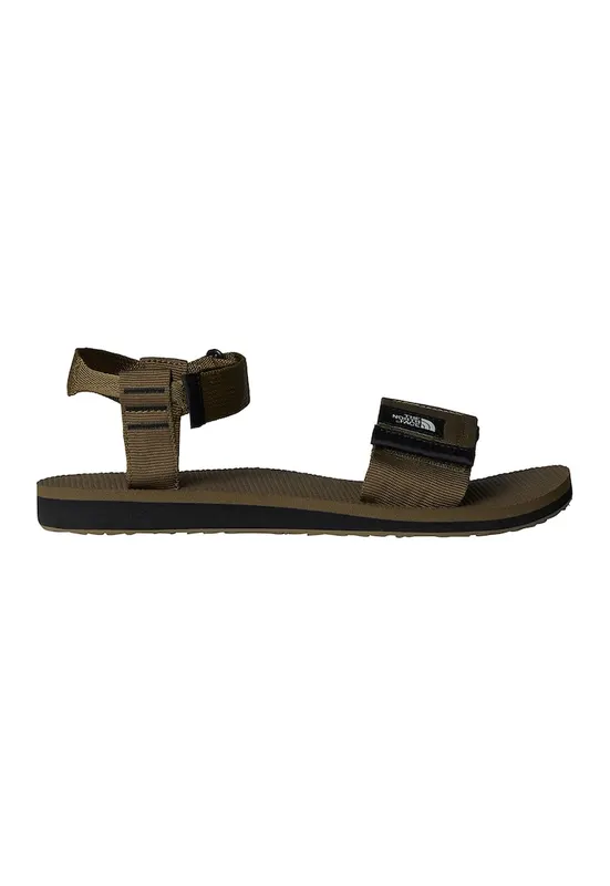 Sandale cu talpa plata si logo - Kaki inchis