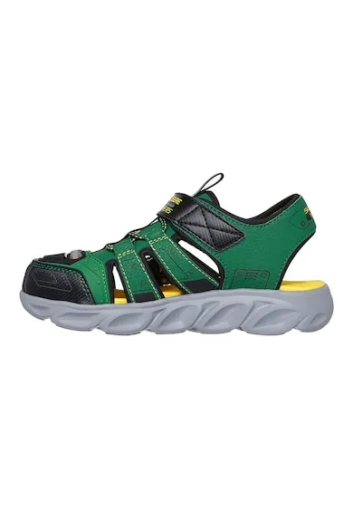 Sandale cu model - velcro si LED-uri - Verde/Negru