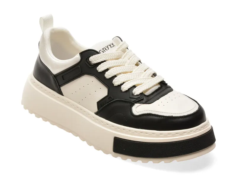 Pantofi sport alb-negru, 59938, din piele naturala