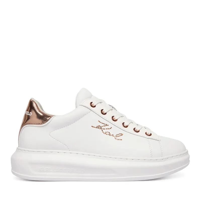 Sneakers femei Karl Lagerfeld Kapri Rhinestrone Karl Trim albi din piele 2051DP62518A
