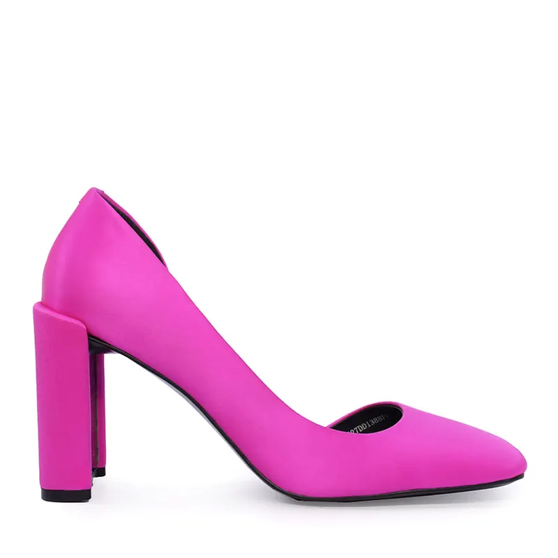 Pantofi tip d'orsay femei Enzo Bertini fuchsia din mătase cu toc gros 1627DD1388FU