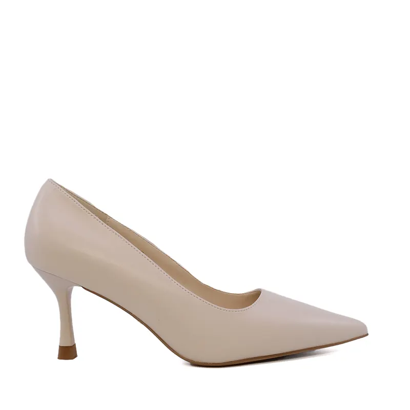Pantofi stiletto cu toc mediu femei Luca di Gioia bej din piele 1261DP8611BE