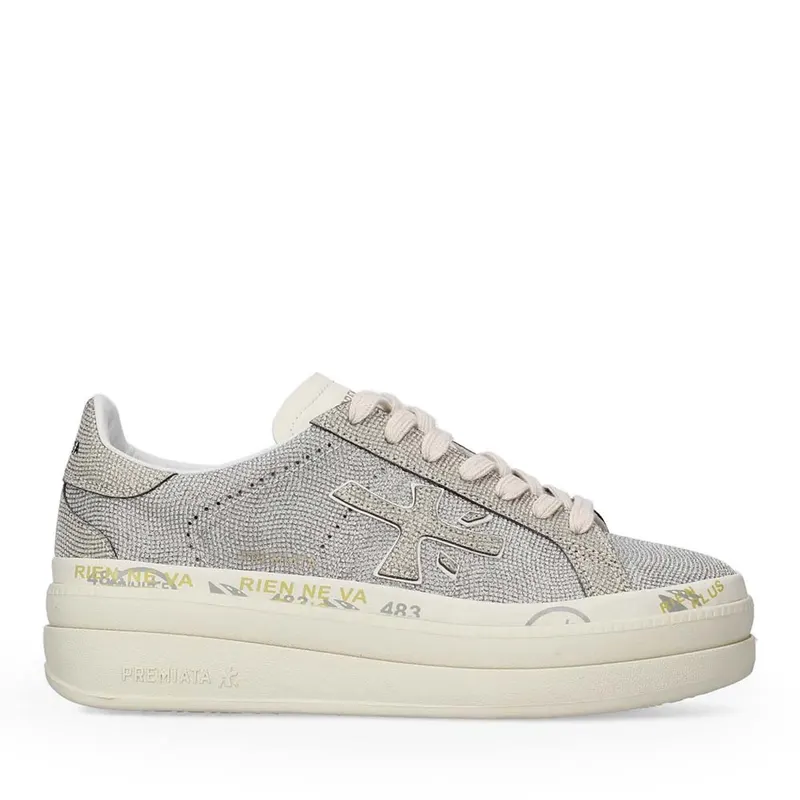 Sneakers femei Premiata Claudia argintii cu ștrasuri 1691DP8132AG