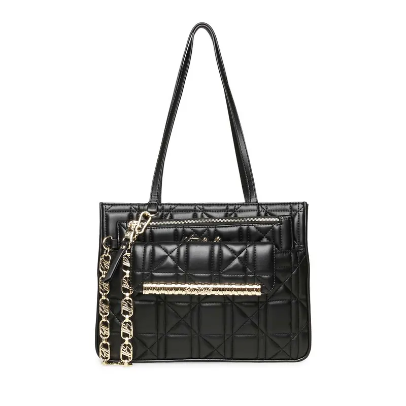 Poșetă tote femei Steve Madden Silvo neagră cu logo 1662POSSBsilvoN