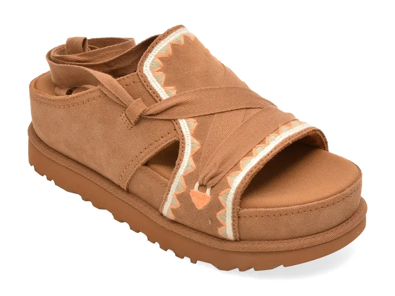 Sandale UGG maro, GOLDENSTAR HI ARTISTITCH, din piele intoarsa