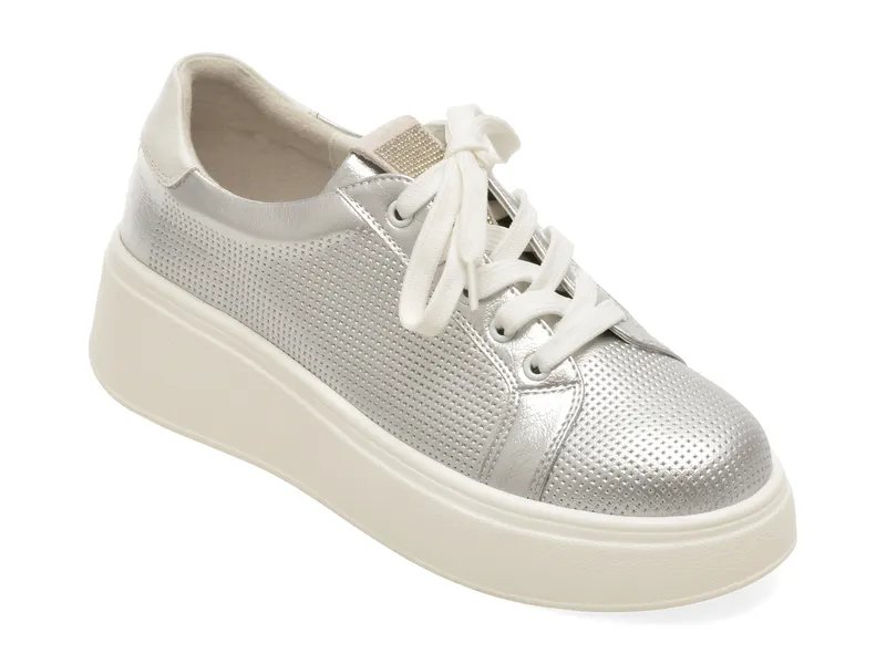 Pantofi sport PASS COLLECTION argintii, W160011, din piele naturala