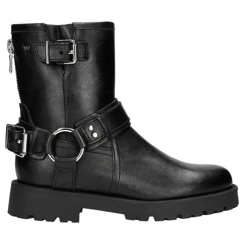 Botine biker negri cu catarame damă