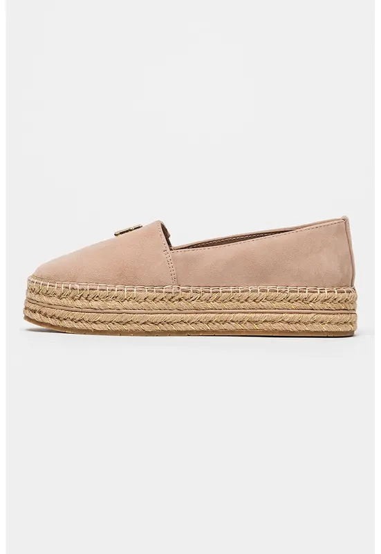 Espadrile din piele intoarsa cu talpa flatform - Auriu/Roz prafuit