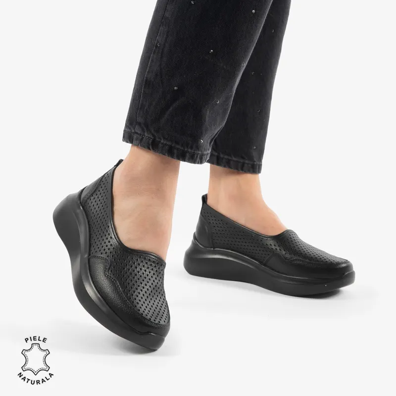 Balerini Dama Piele naturală CRL0103 NEGRU